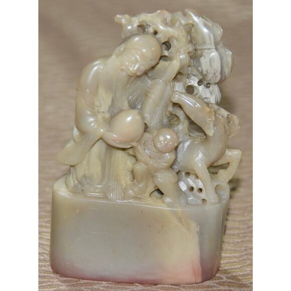 Chinese Shoushan Stone | God of Longevity | Hand Carved  Chinese Hand Carved Shoushan Stone God of Longevity & Prosperity Store Seal